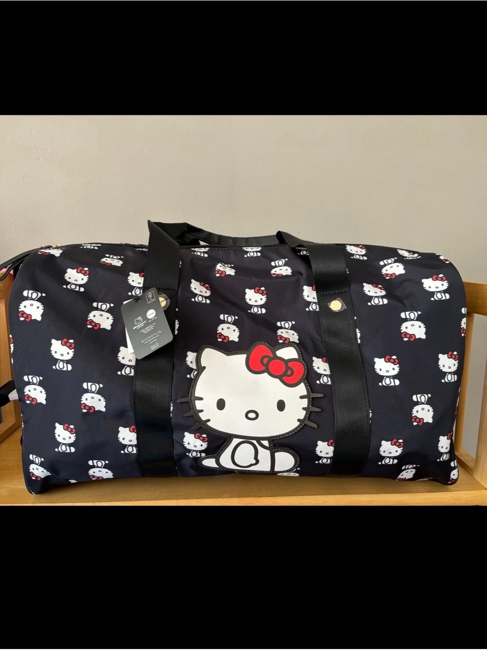 Hello Kitty Black Duffel Bag with Red Accent Bow